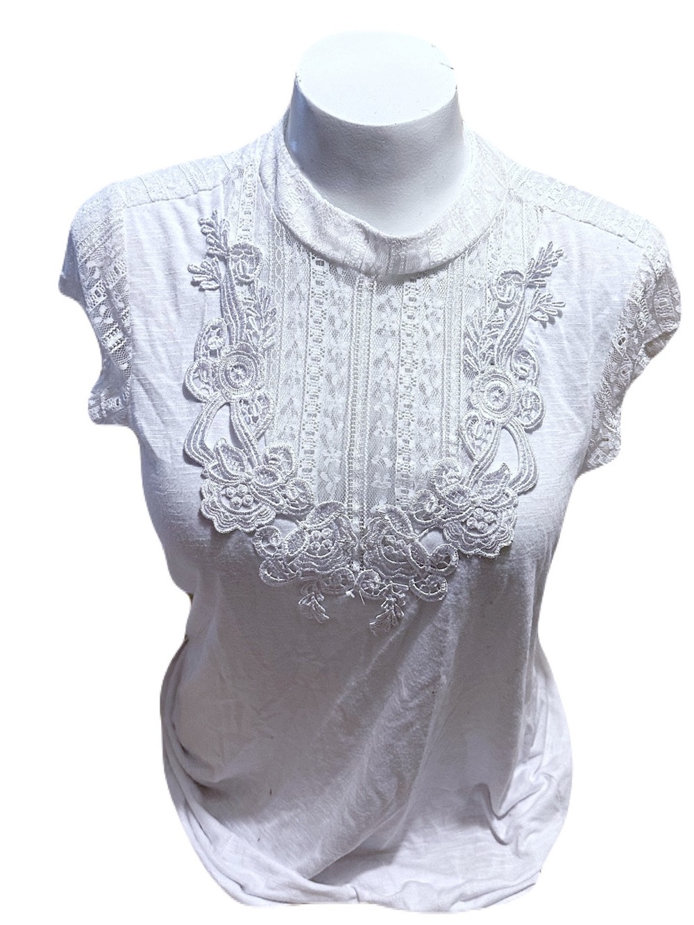 paper tee White Lace Front Cap Sleeve Top
